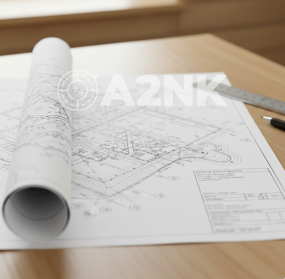 A site exhibit and scope map outlining the boundaries and key features of a development project.