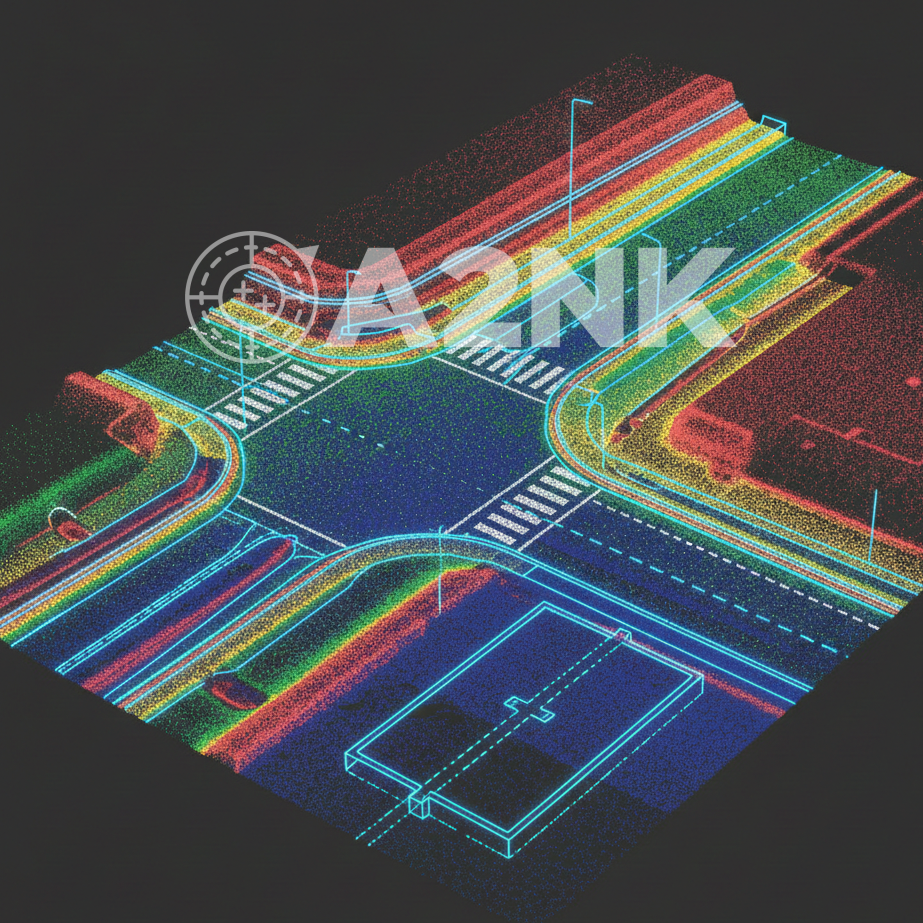 CAD design overlay on a dense 3D point cloud, used for visualizing proposed structures and clash detection in site development.