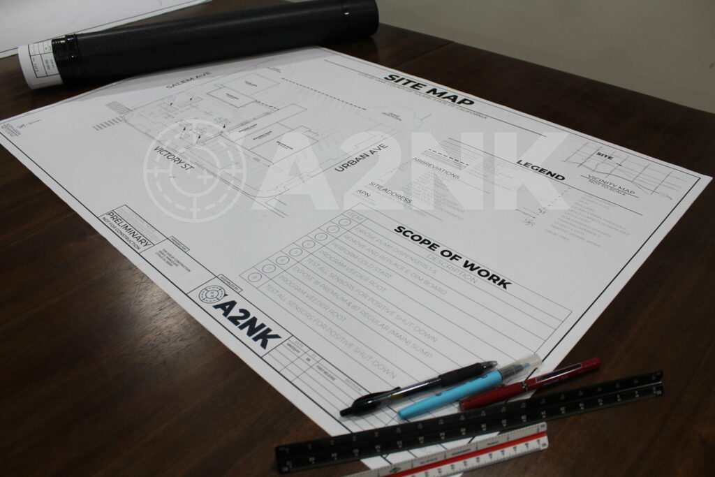 A site exhibit and scope map outlining the boundaries and key features of a development project.