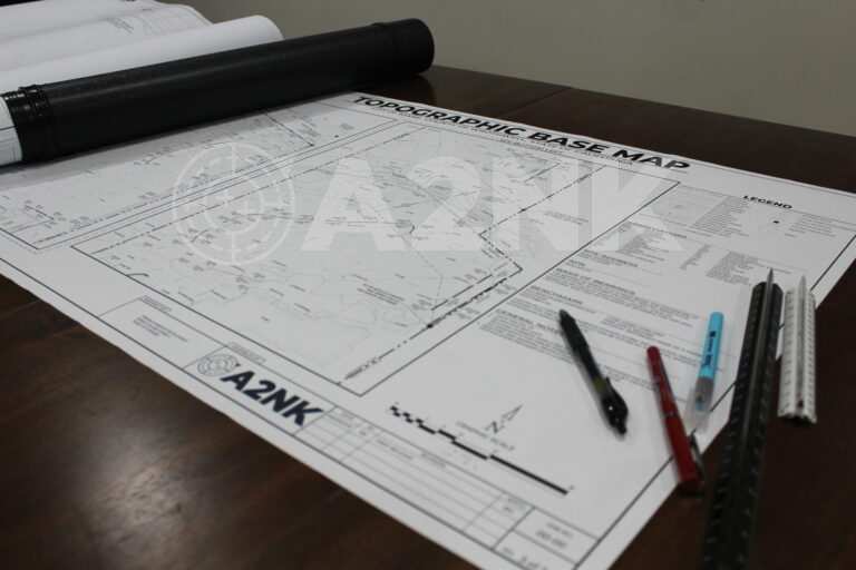 Detailed topographic survey map with 1-foot contours, used as a base for civil engineering design.